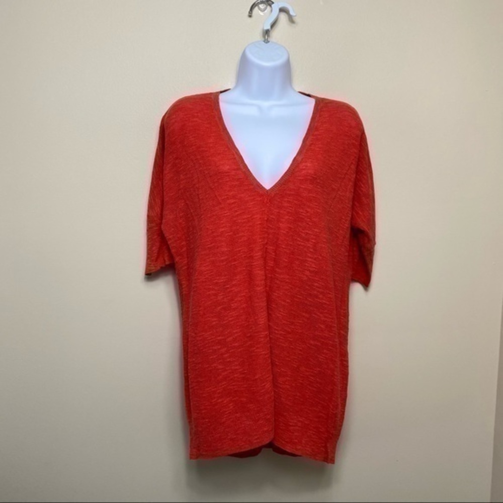 Eileen Fisher burnt orange organic linen tunic. Knit small. V neck